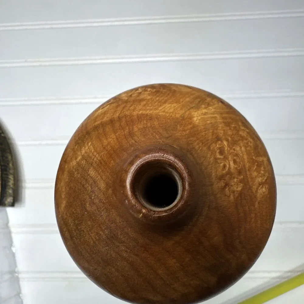 Vintage Hand Turned Maple Wood Weed Pot Bud Vase 10.25” Figured Burl Signed GRF